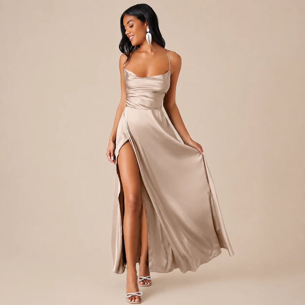 Party Casual Halter Waist-Cinching Long Dress