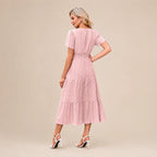 Casual Maxi Dress Lightweight Short Sleeve V Neck Boho Dress with Pockets
