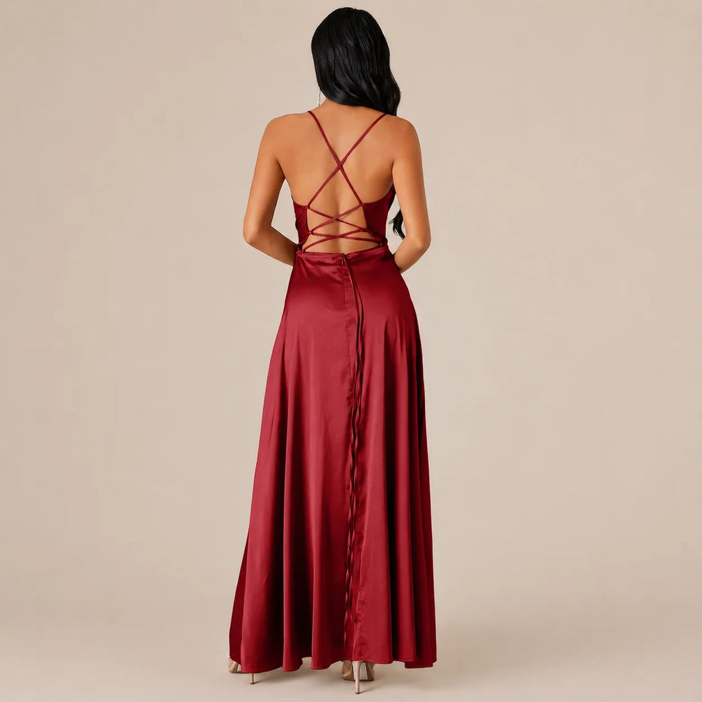 Party Casual Halter Waist-Cinching Long Dress