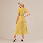 Casual Maxi Dress Lightweight Short Sleeve V Neck Boho Dress with Pockets