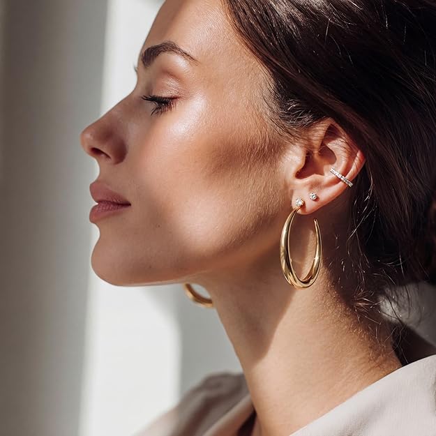 14K Gold & White Gold Plated Hoop Earrings