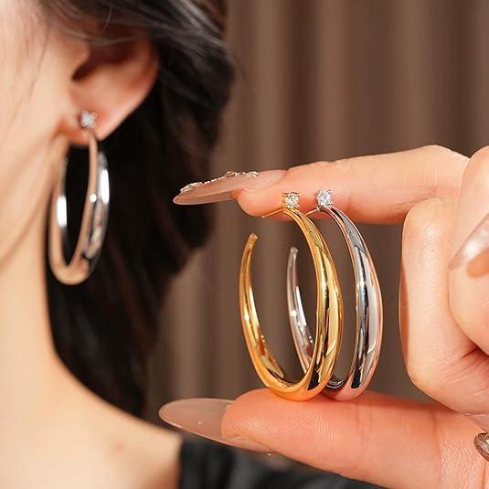 14K Gold & White Gold Plated Hoop Earrings