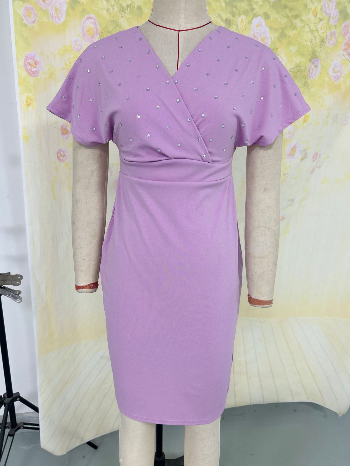 Pearl Embellished V Neck Midi Dress – Flutter Sleeve Bodycon Occasion Dress | Oyese