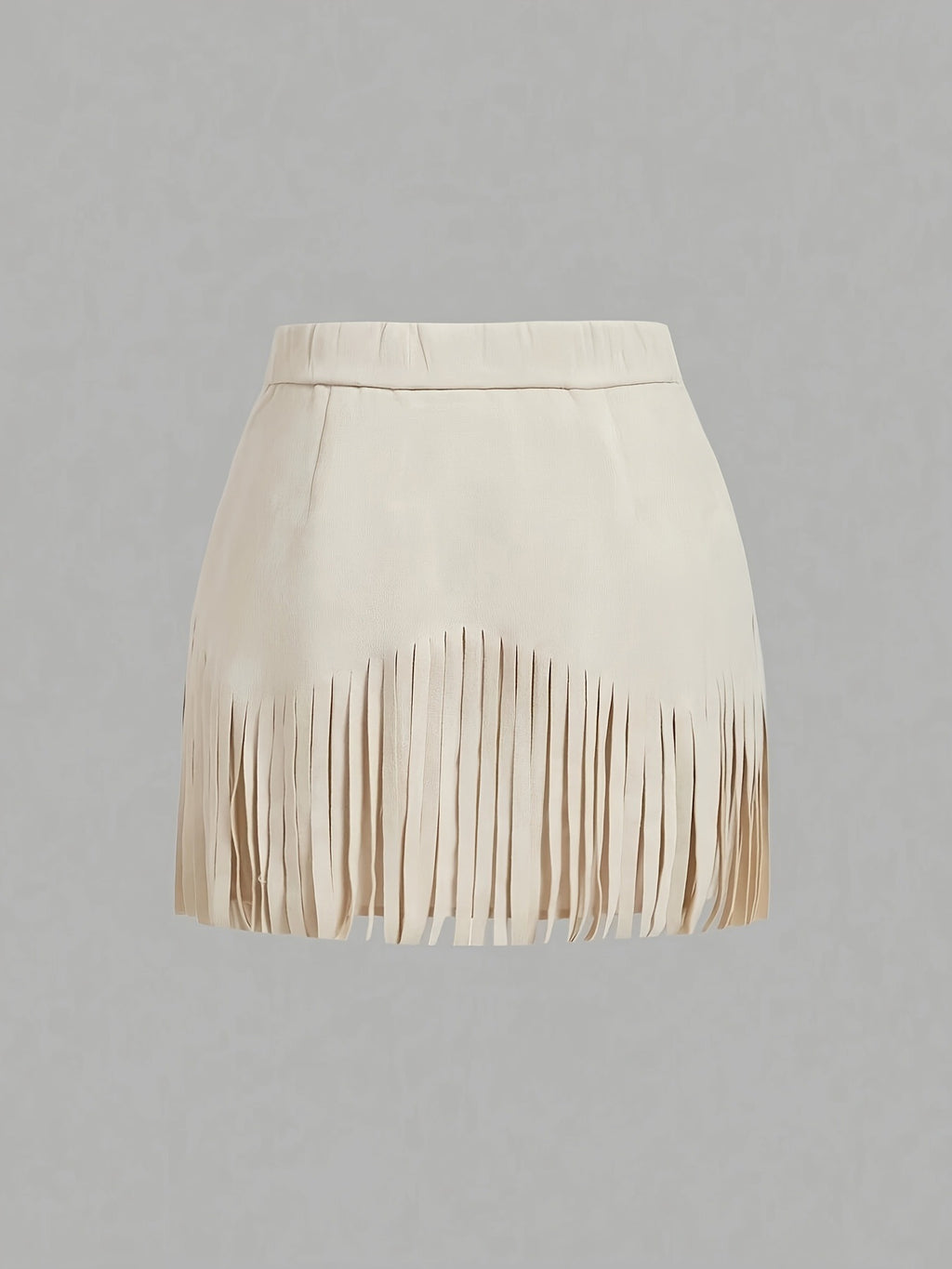 High-Waist Faux Suede Fringe Mini Skirt with Studs | Oyese