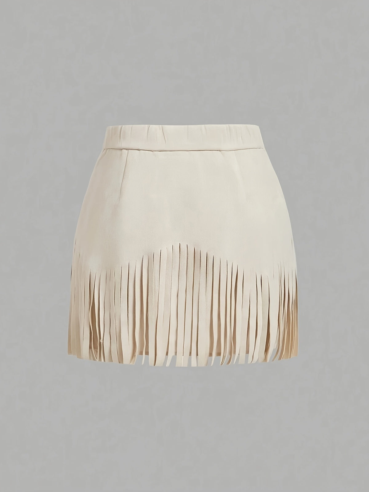 High-Waist Faux Suede Fringe Mini Skirt with Studs | Oyese