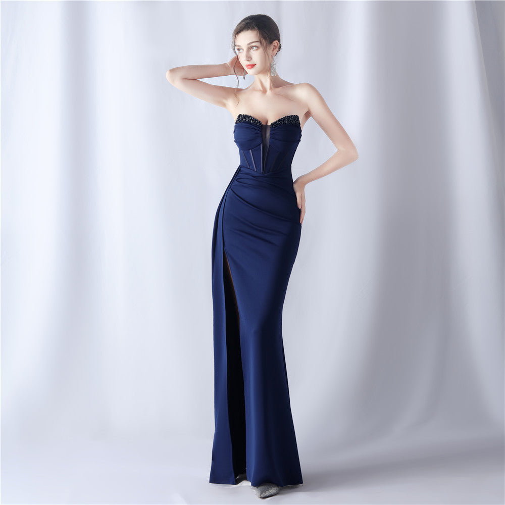 Strapless Beaded Mermaid Evening Gown