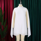 Mock Neck Pleated Chiffon Cape Shift Dress | Oyese