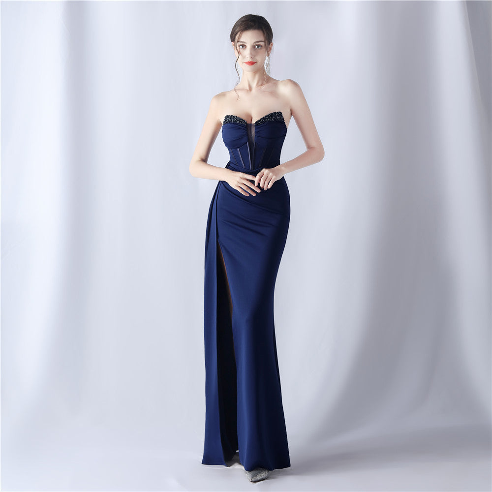 Strapless Beaded Mermaid Evening Gown