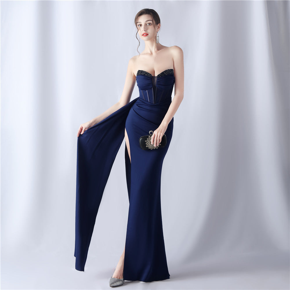 Strapless Beaded Mermaid Evening Gown