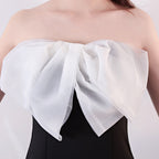 Strapless Bow Detail Satin Mermaid Evening Gown | Oyese