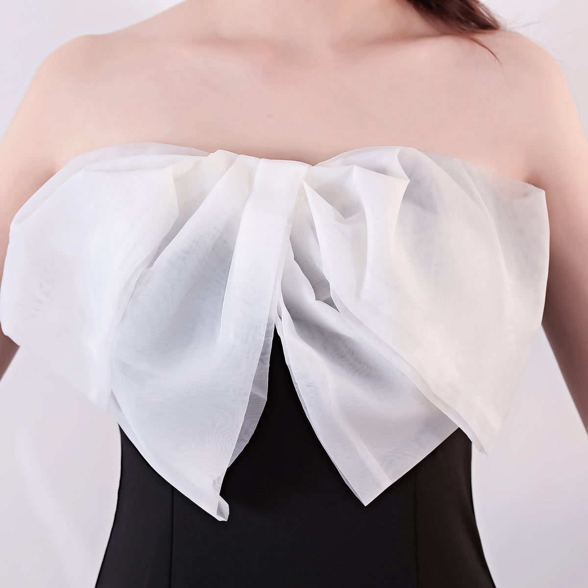 Strapless Bow Detail Satin Mermaid Evening Gown | Oyese