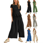 Women's 2-Piece Smocked Top & Wide-Leg Pants Set