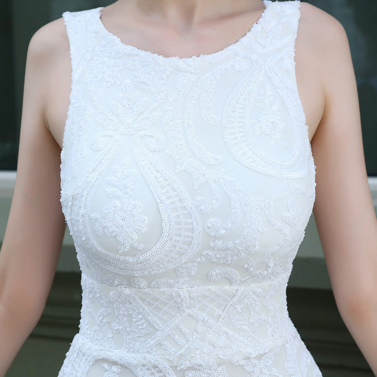 Art Deco Sequin Mermaid Evening Gown - Round Neck | Oyese