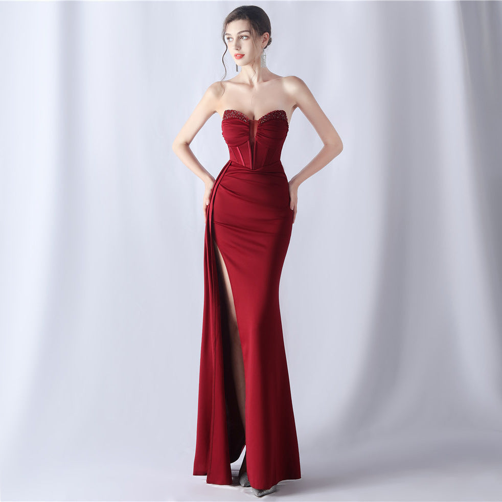 Strapless Beaded Mermaid Evening Gown