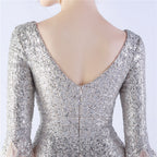 V-Neck Bell Sleeve Sequin Tulle Mermaid Evening Gown | Oyese