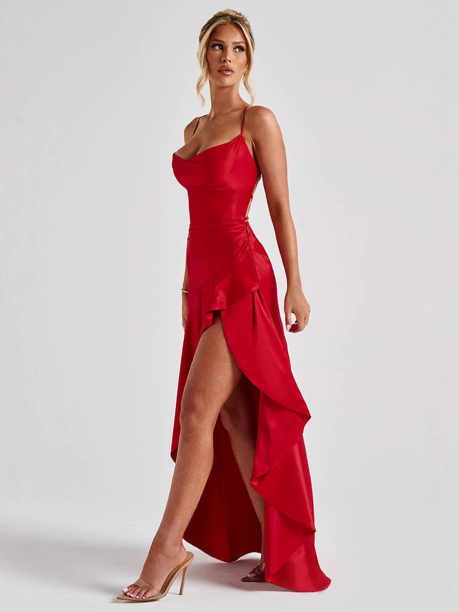 Sexy Strappy Ruffled Asymmetrical Dress