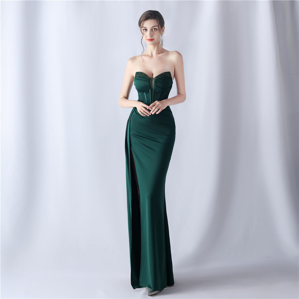 Strapless Beaded Mermaid Evening Gown
