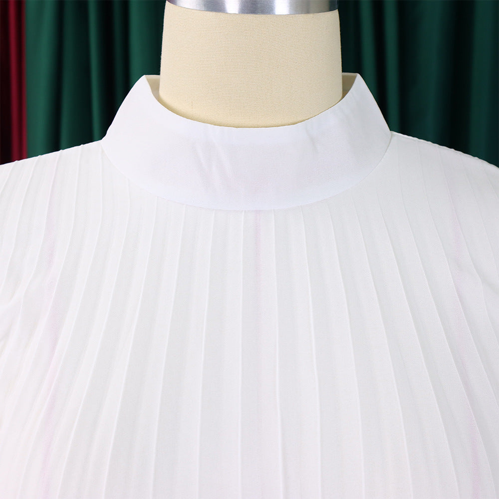 Mock Neck Pleated Chiffon Cape Shift Dress | Oyese