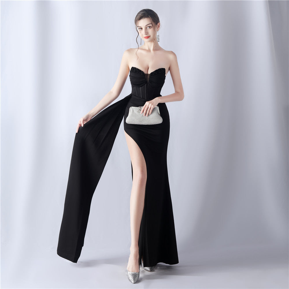 Strapless Beaded Mermaid Evening Gown