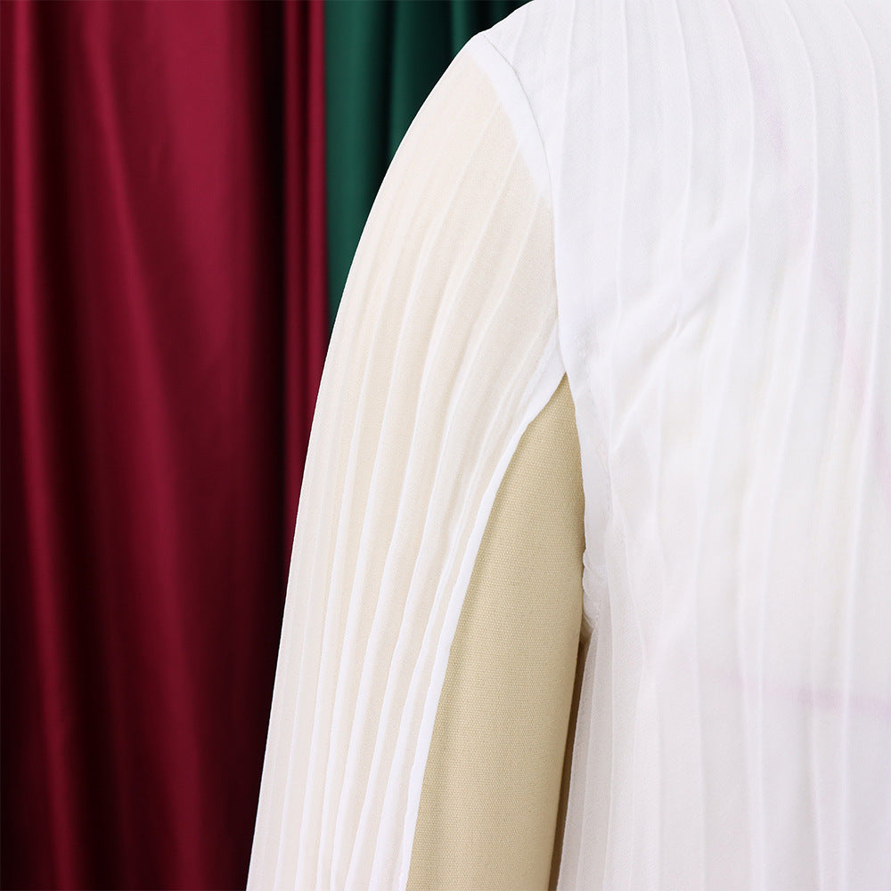 Mock Neck Pleated Chiffon Cape Shift Dress | Oyese
