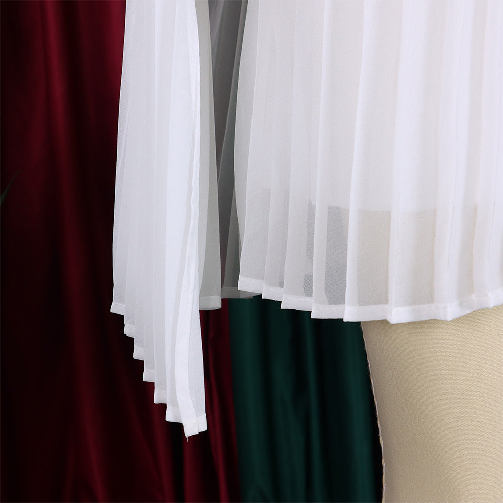 Mock Neck Pleated Chiffon Cape Shift Dress | Oyese