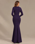 Long Sleeve Ruffle Mermaid Maxi Dress – High-Low Hem Formal Fall Gown | Oyese
