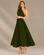 One-Shoulder Cap Sleeve Belted Fit and Flare Midi Dress | Oyese