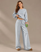 Off-Shoulder Sweatshirt and Wide-Leg Sweatpants Two Piece Set | Oyese