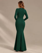 Long Sleeve Ruffle Mermaid Maxi Dress – High-Low Hem Formal Fall Gown | Oyese