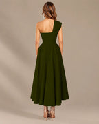 One-Shoulder Cap Sleeve Belted Fit and Flare Midi Dress | Oyese