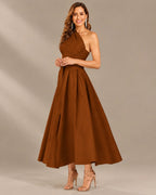One-Shoulder Cap Sleeve Belted Fit and Flare Midi Dress | Oyese