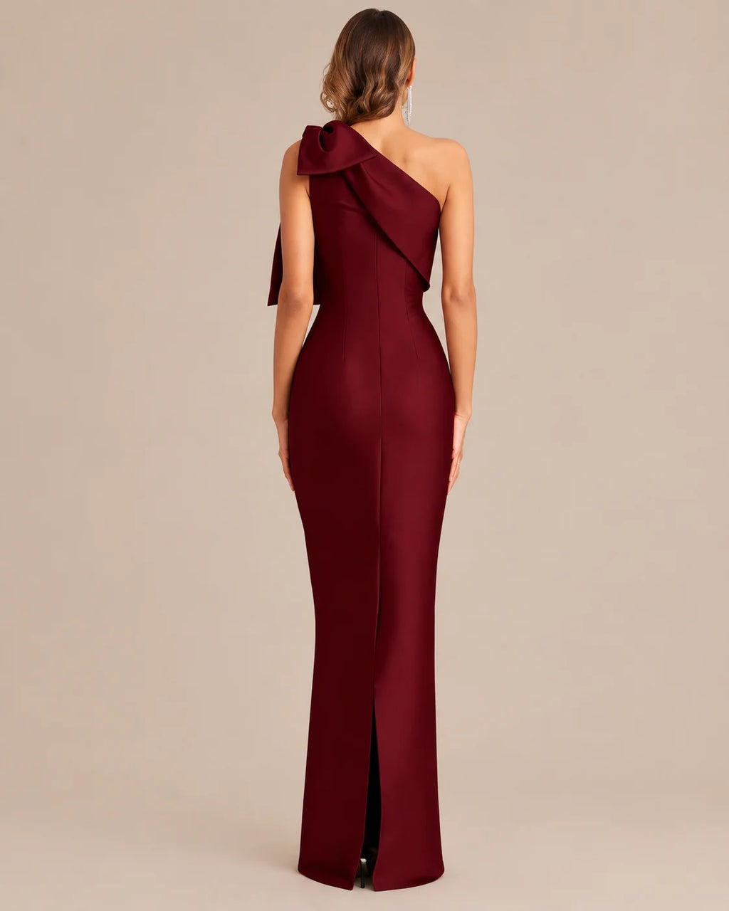 One-Shoulder Bow Satin Mermaid Evening Gown | Oyese
