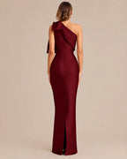 One-Shoulder Bow Satin Mermaid Evening Gown | Oyese