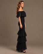 Strapless Pleated Tiered Ruffle Fitted Maxi Dress | Oyese