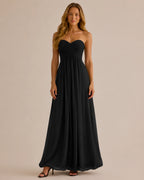 Strapless Sweetheart Chiffon A-Line Maxi Dress – Bridesmaid Formal Gown | Oyese