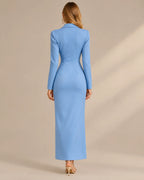 Single-Breasted Long Sleeve Fitted Longline Blazer Dress with Front Slit | Oyese