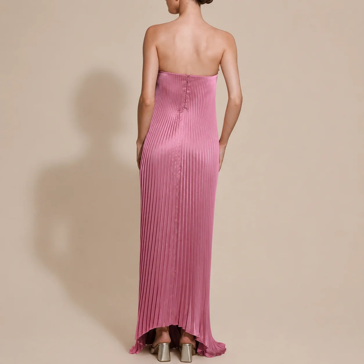 Strapless Pleated Maxi Gown – V-Notch Accordion Pleat Formal Dress | Oyese