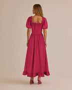 Off-Shoulder Corset Puff Sleeve Ruffle Maxi Dress – Renaissance Style | Oyese