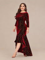 Plus Size Velvet Mermaid High-Low Evening Dress | Oyese