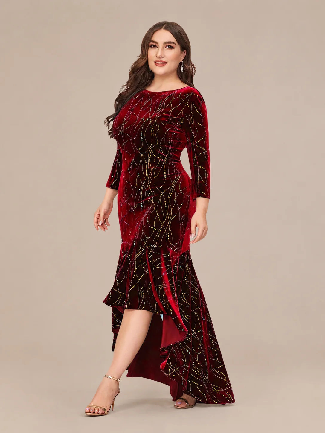Plus Size Velvet Mermaid High-Low Evening Dress | Oyese