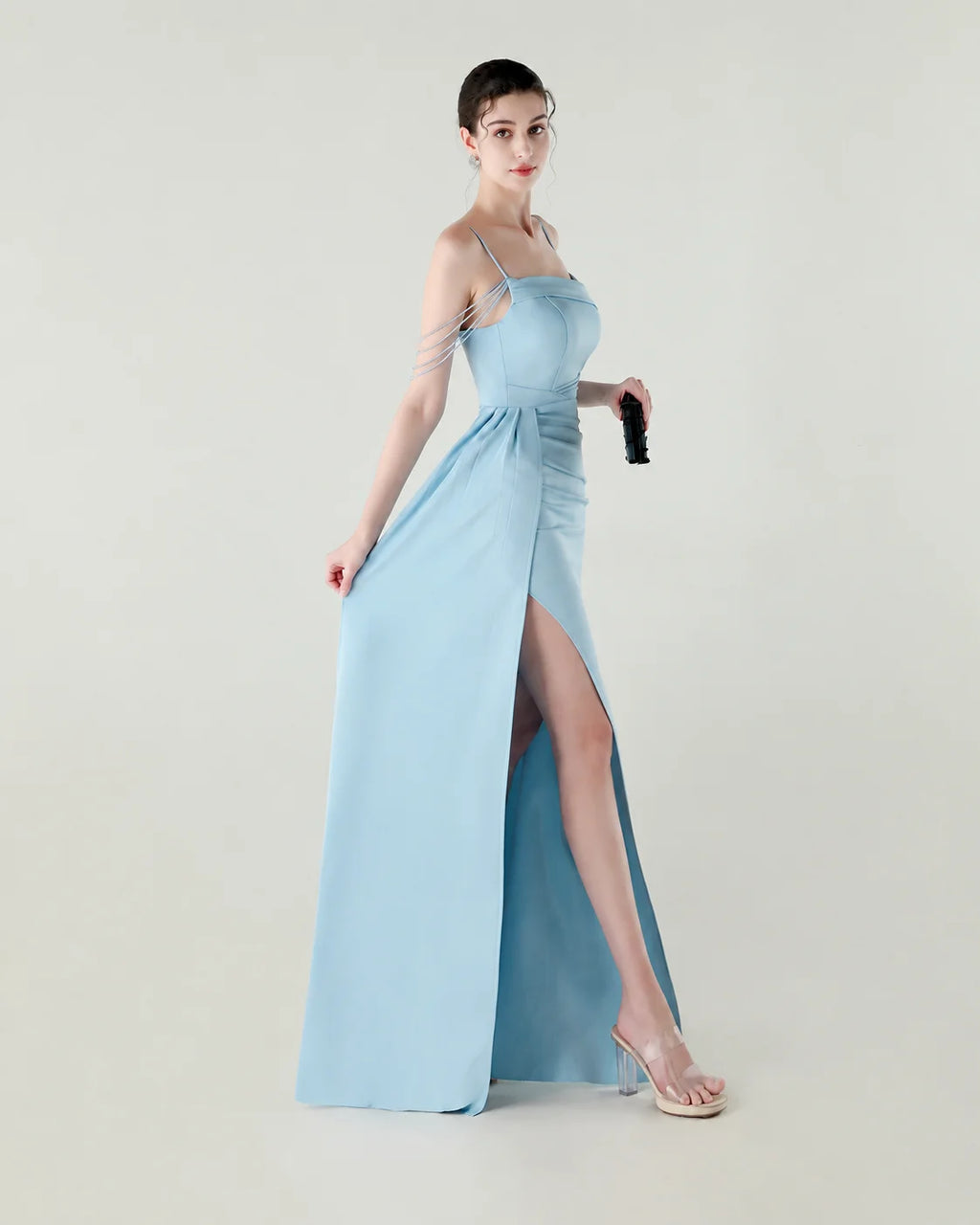 Strapless Beaded Chain Strap Ruched Mermaid Gown | Oyese