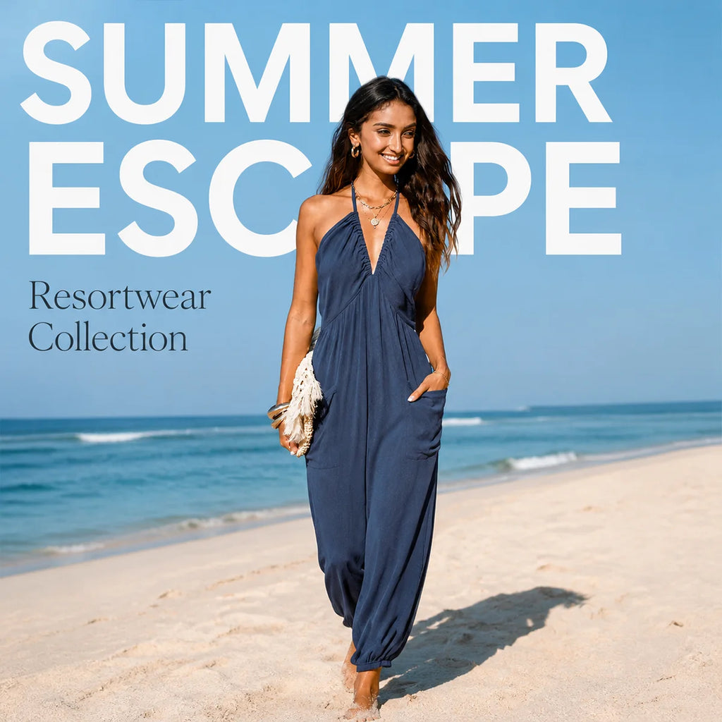 Halter Neck Wide-Leg Jumpsuit in Tropical Print