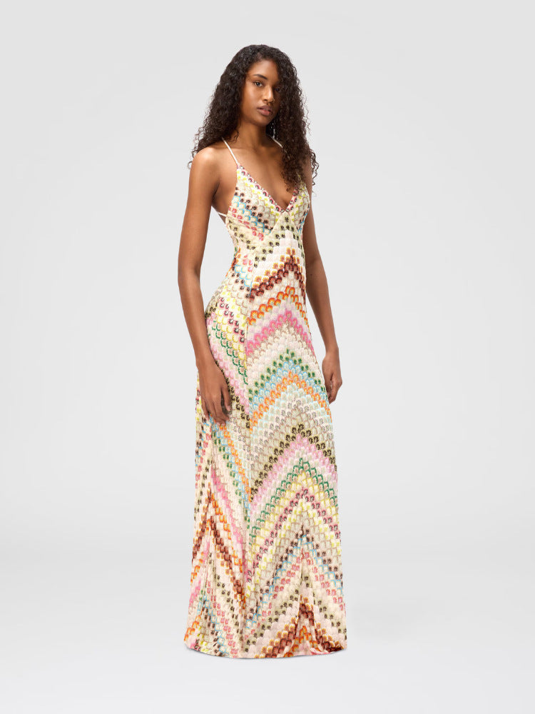 Women's Hand-Crochet Chevron Maxi Dress