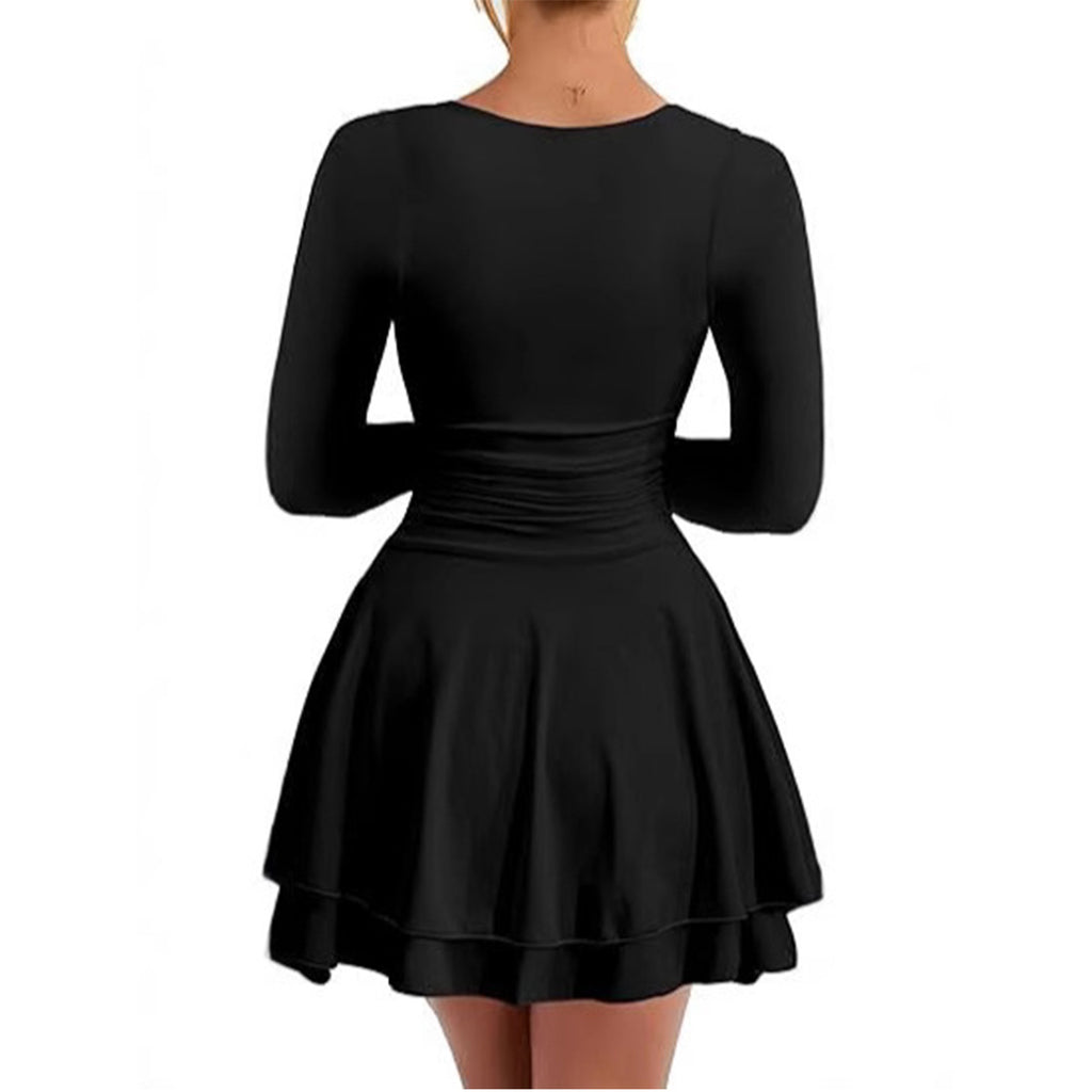 Women's Square Neck Long Sleeve Mini Dress