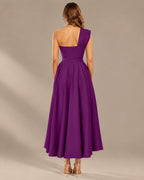 One-Shoulder Cap Sleeve Belted Fit and Flare Midi Dress | Oyese