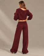 Off-Shoulder Sweatshirt and Wide-Leg Sweatpants Two Piece Set | Oyese