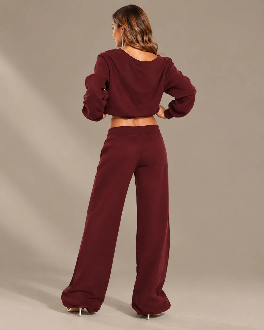 Off-Shoulder Sweatshirt and Wide-Leg Sweatpants Two Piece Set | Oyese