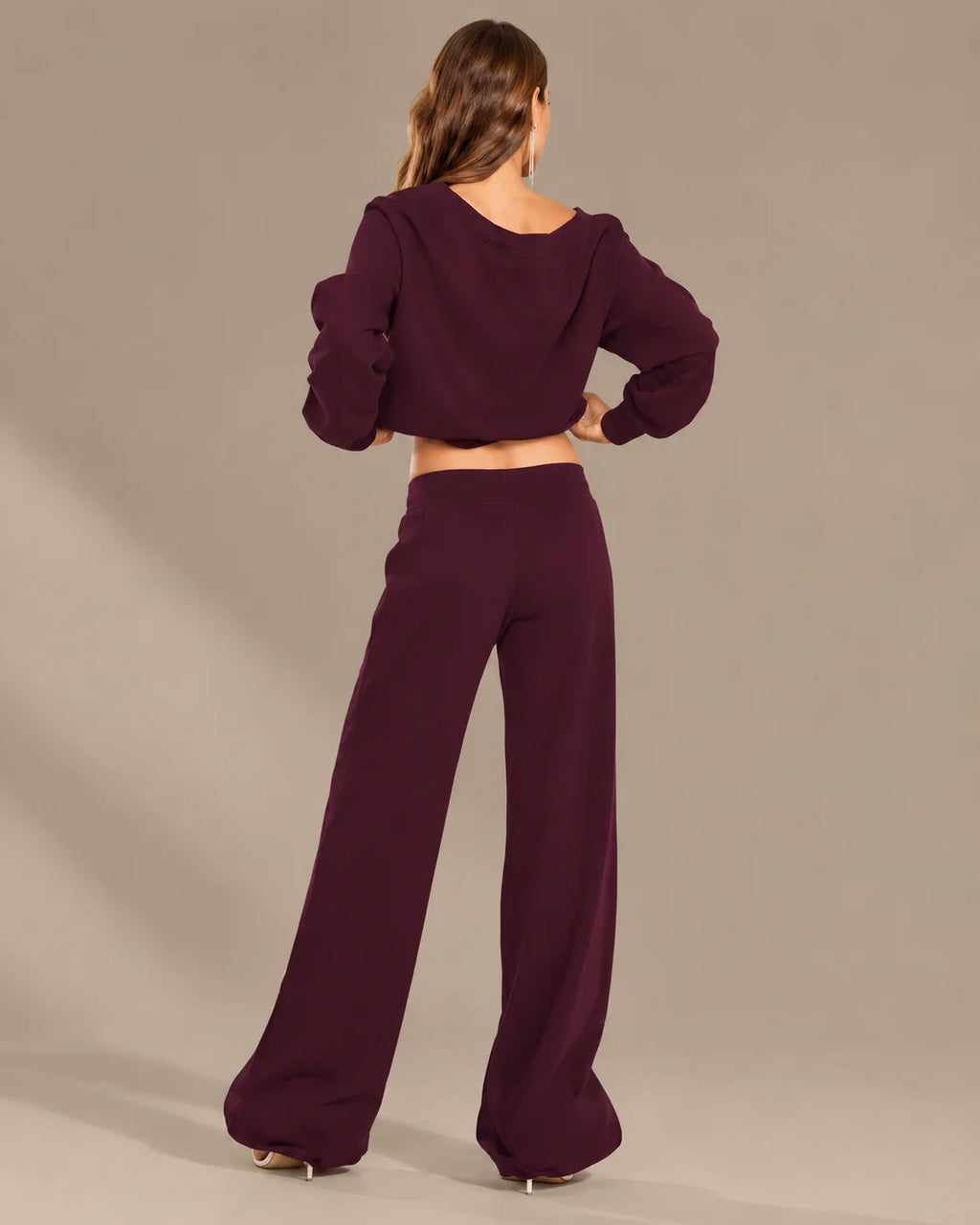 Off-Shoulder Sweatshirt and Wide-Leg Sweatpants Two Piece Set | Oyese
