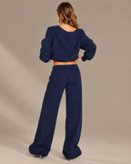 Off-Shoulder Sweatshirt and Wide-Leg Sweatpants Two Piece Set | Oyese