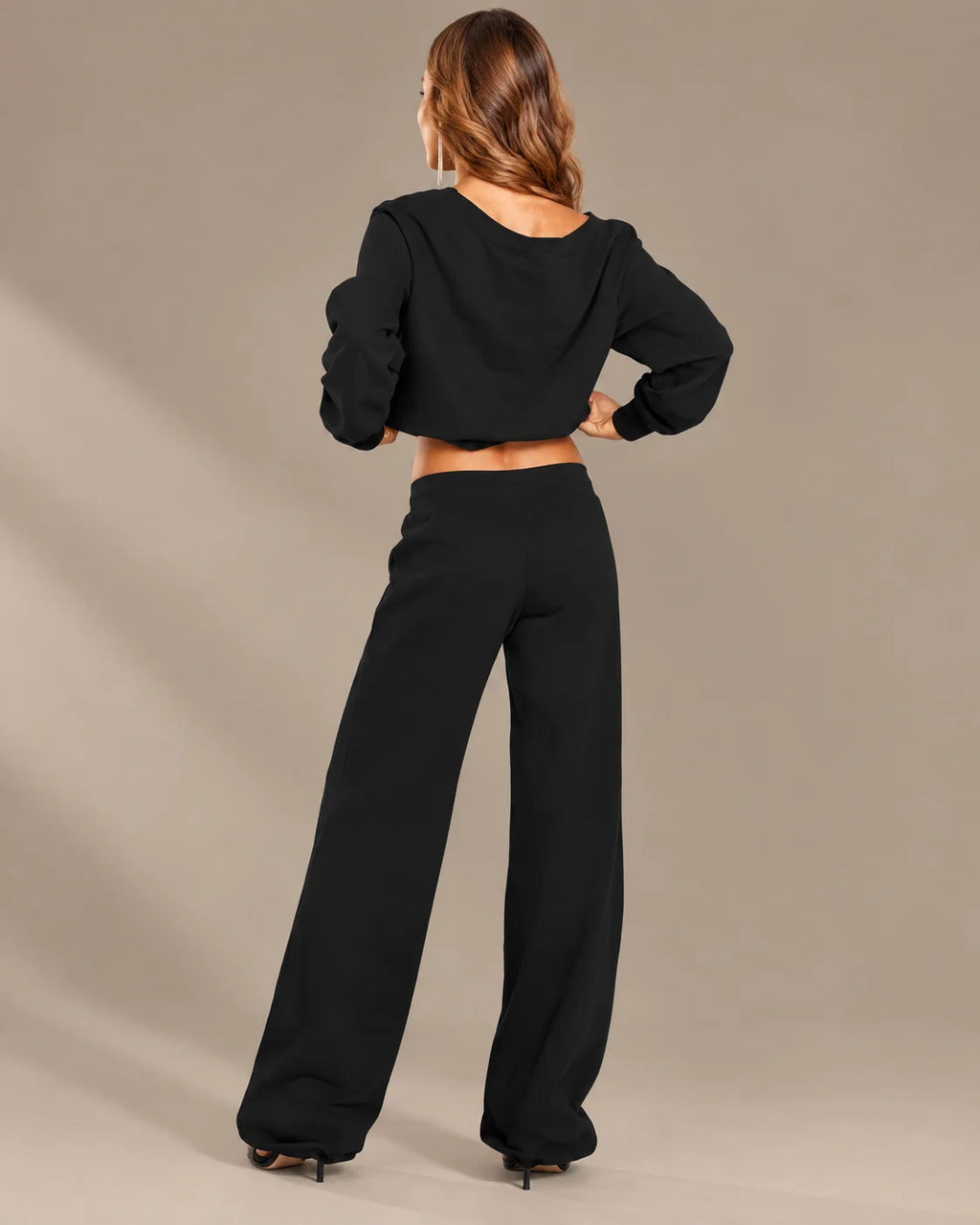 Off-Shoulder Sweatshirt and Wide-Leg Sweatpants Two Piece Set | Oyese